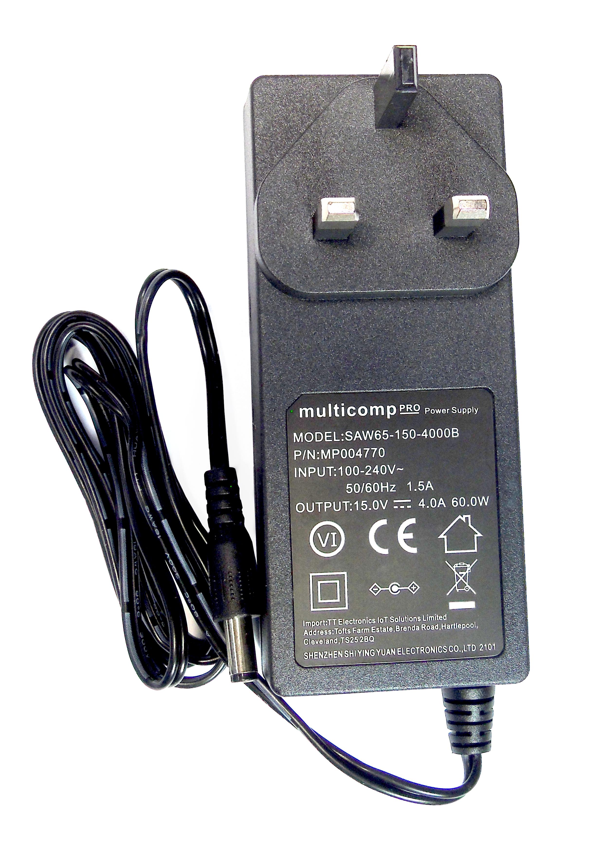 Multicomp Pro Mp004770 Adapter, Ac-Dc, 15V, 4A