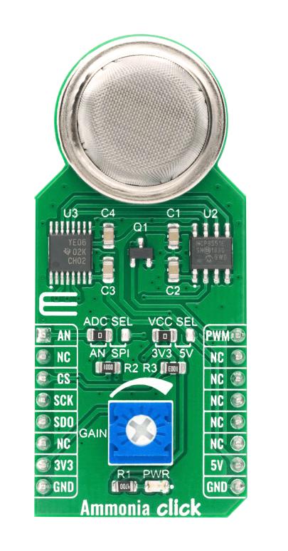 MikroElektronika Mikroe-4151 Click Board, Gas Sensor, Ammonia, 3.3/5V