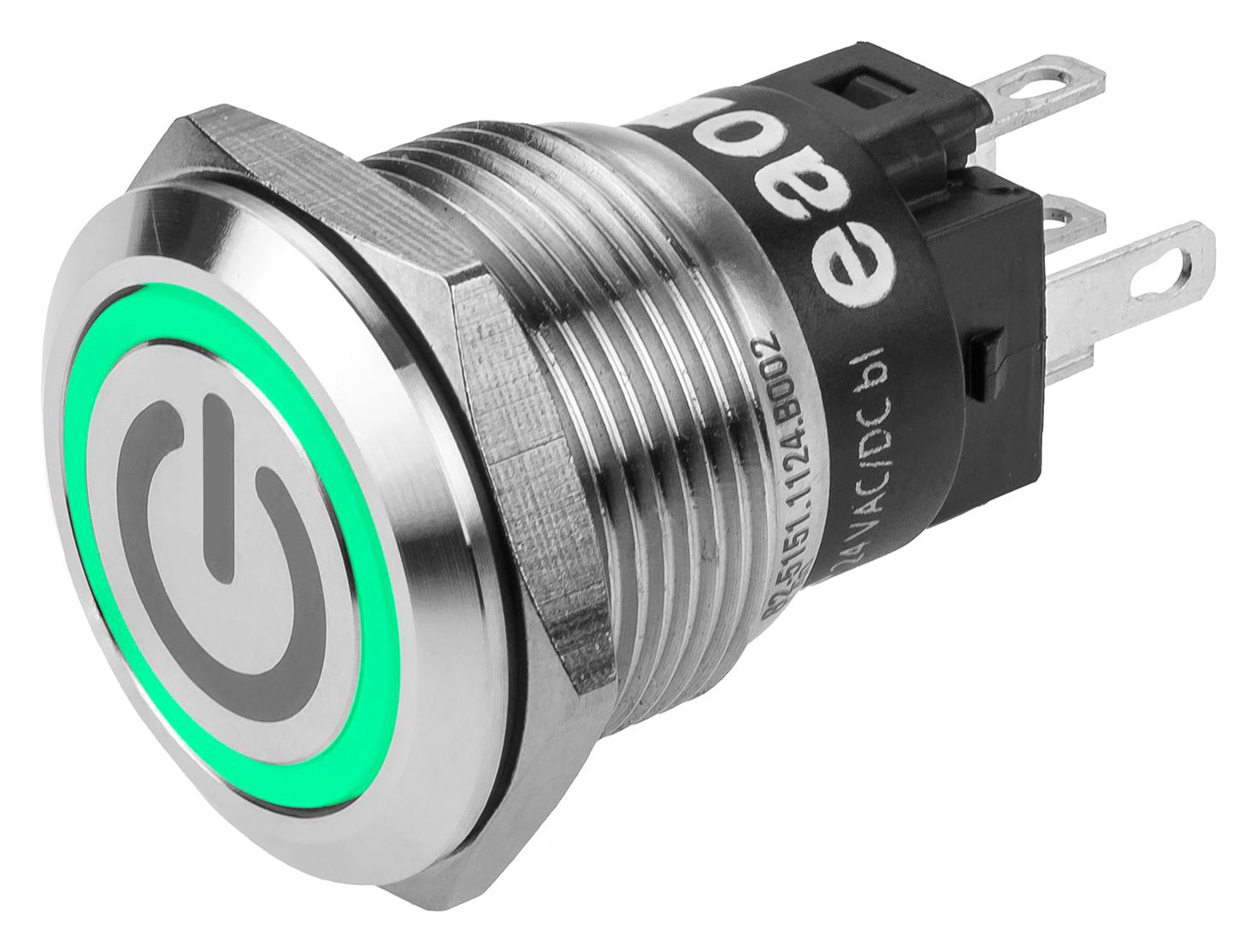 EAO 82-5151.1134.b002 Anti Vandal Sw, Spdt, 3A/240V, 19mm, Grn