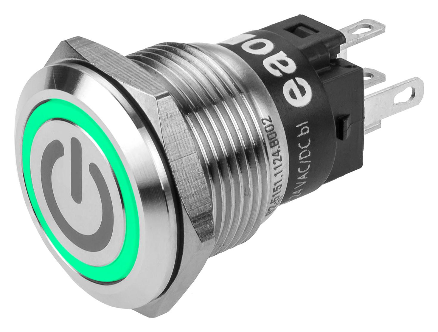 EAO 82-5151.2134.b002 Anti Vandal Sw, Spdt, 3A/240V, 19mm, Grn