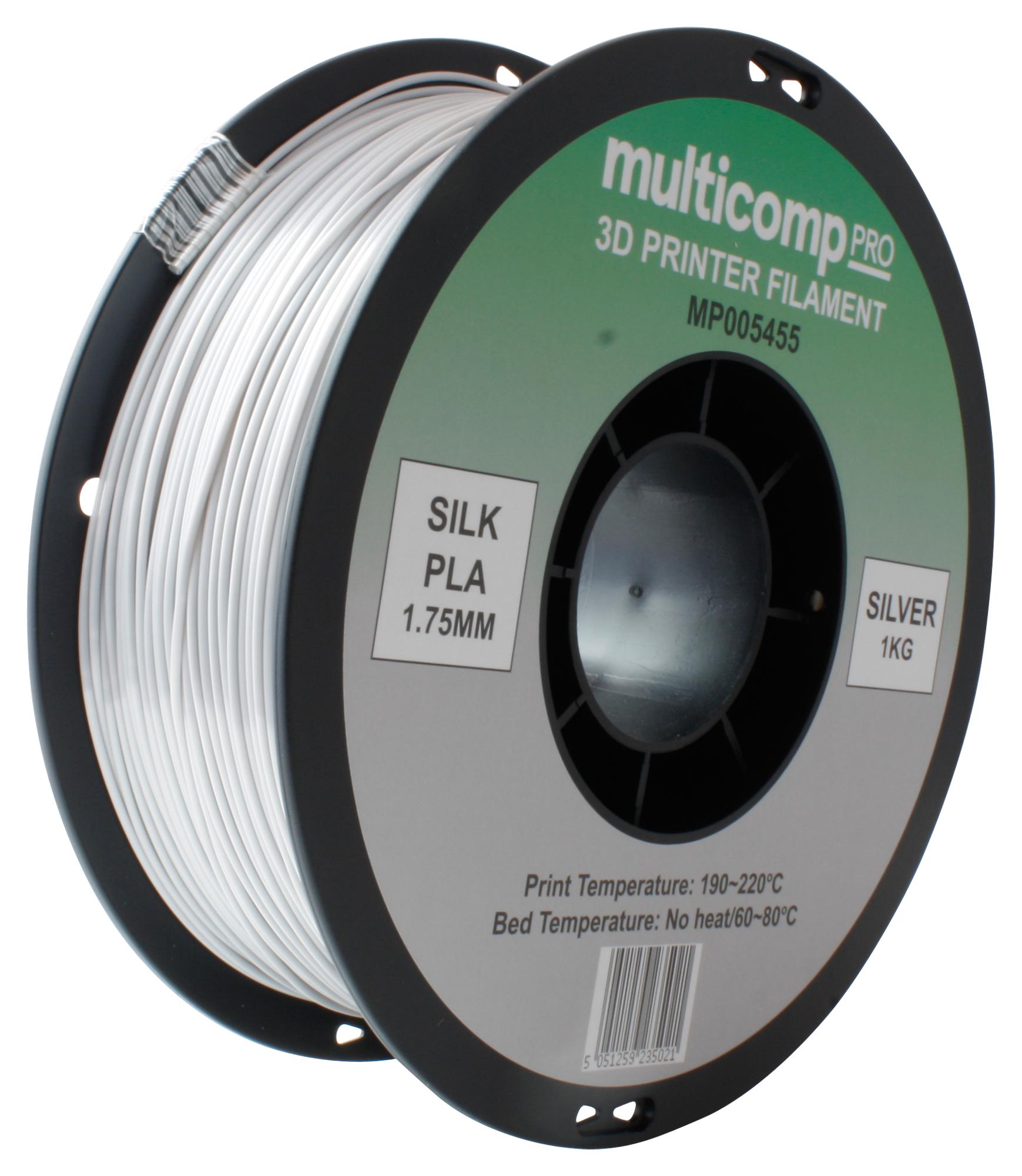 Multicomp Pro Mp005455 3D Printer Filament/pla/1.75mm/1Kg/silvr