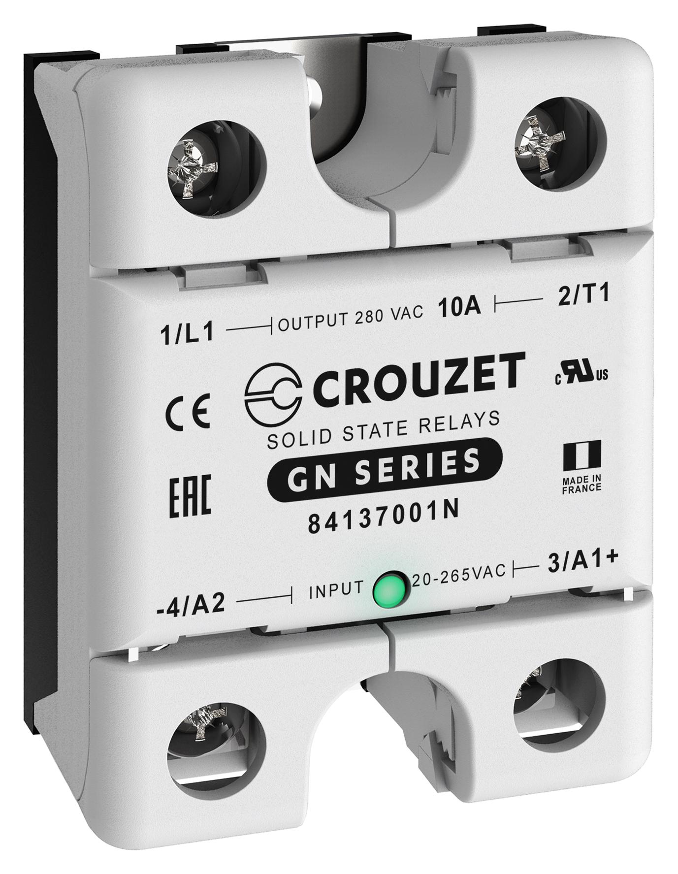 Crouzet 84137001N Solid State Relay, 10A, 24-280Vac, Panel