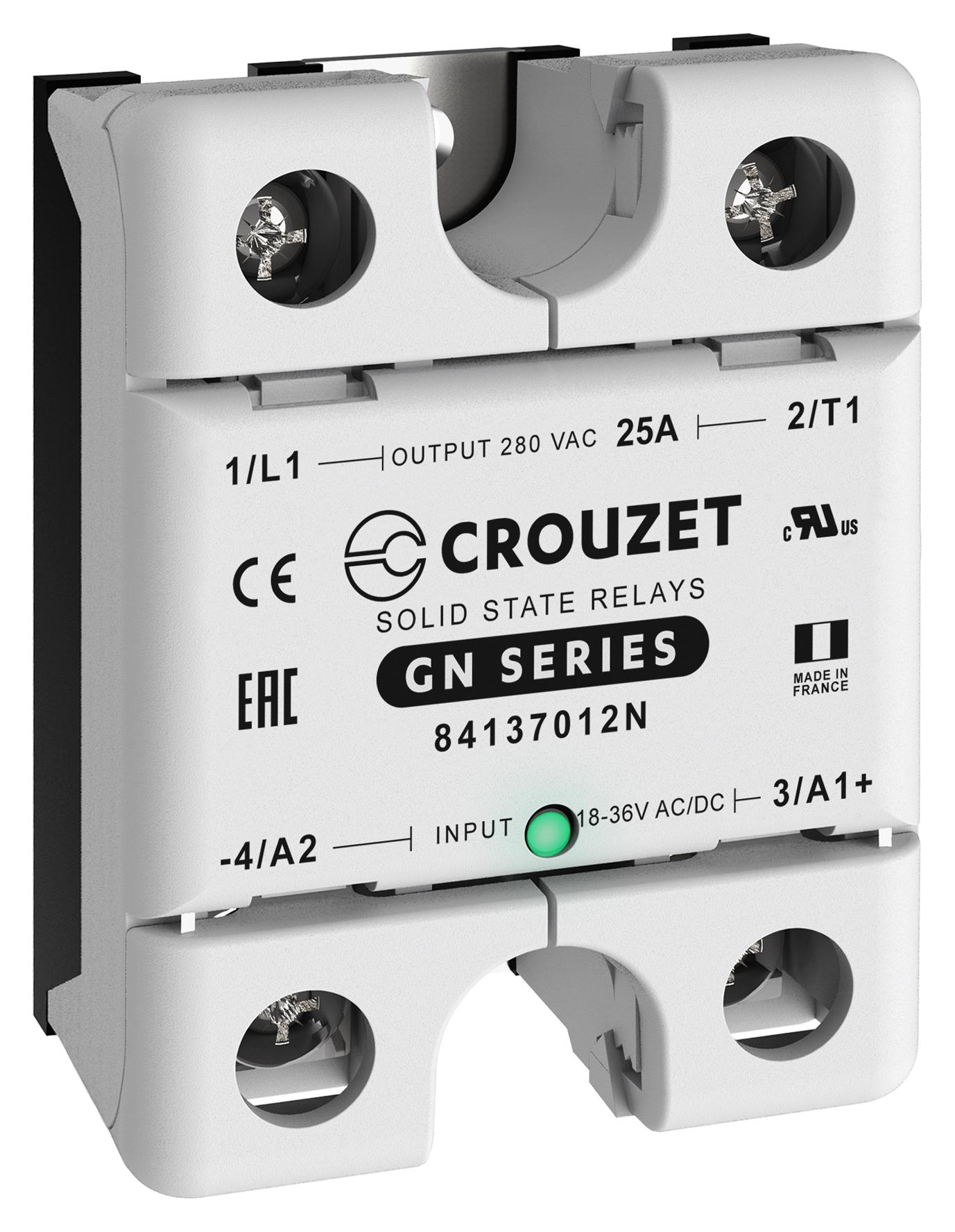 Crouzet 84137012N Solid State Relay, 25A, 24-280Vac, Panel