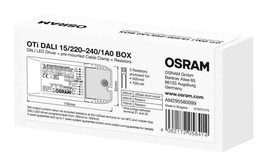 Osram Oti-Dali-15/220-240/1A0-Box Led Driver, Constant Current, 60V, 18W