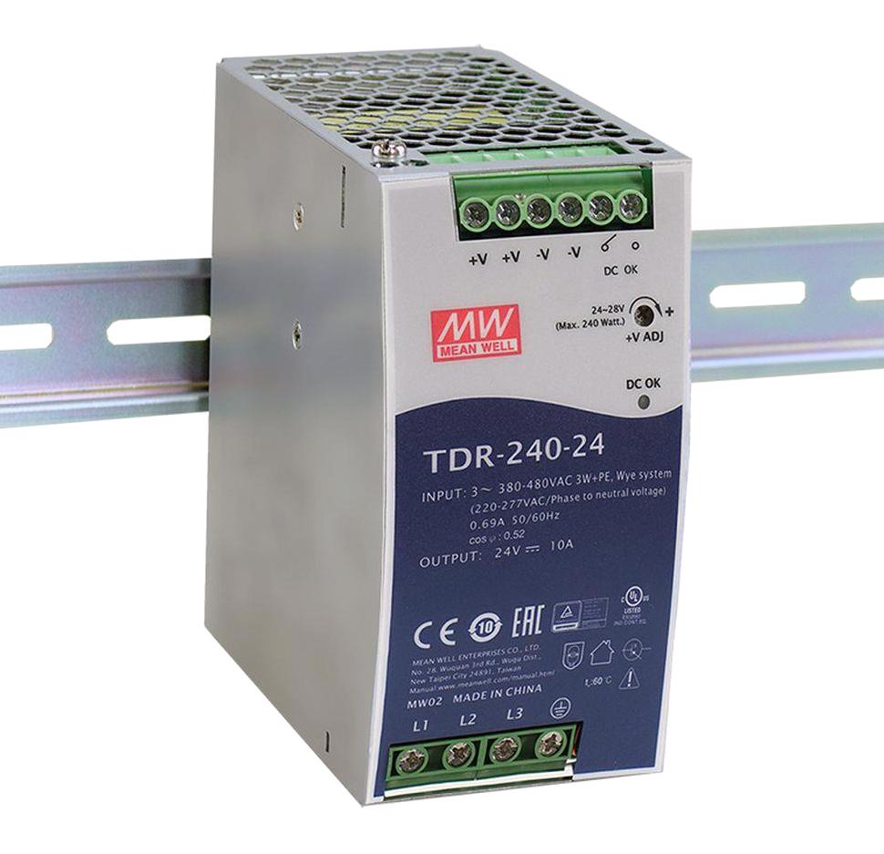 MEAN WELL Tdr-240-24 Power Supply, Ac-Dc, 24V, 10A