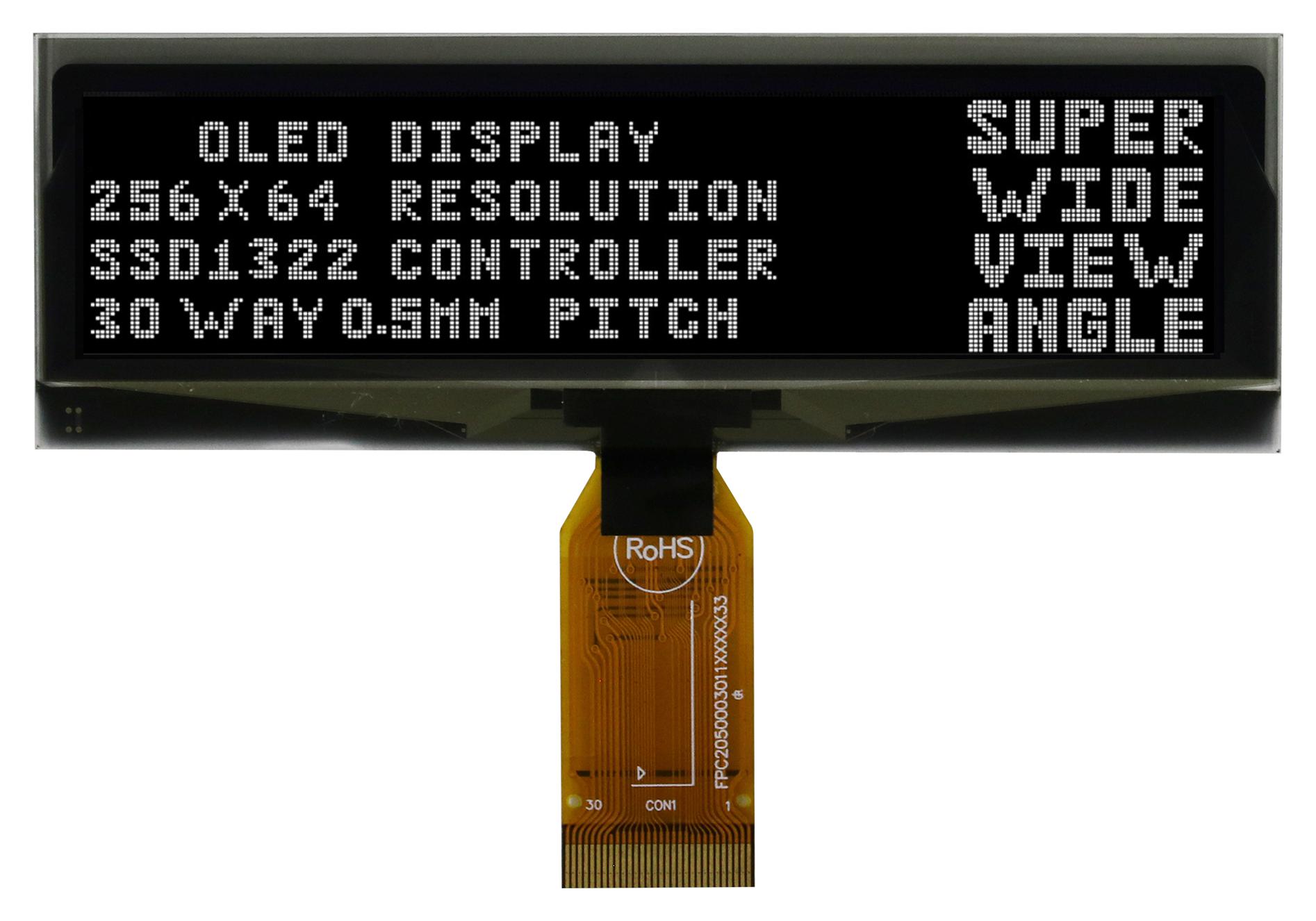 Midas Displays Mdog256064Iv-Wm Oled Graphic Display, Cog, 256X64P, 3.3V