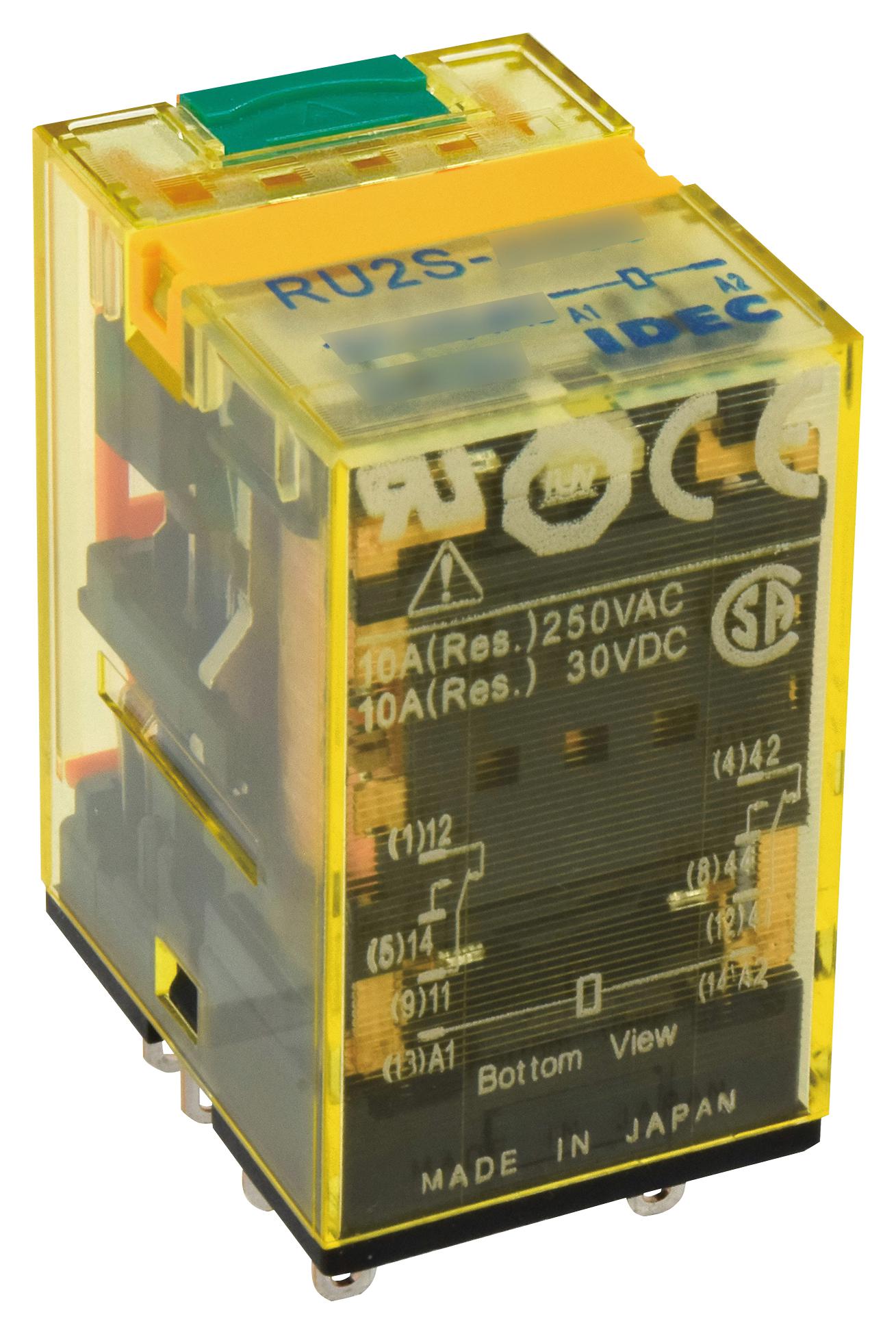 IDEC Ru2S-D24 Power Relay, Dpdt, 24Vdc, 10A, Socket