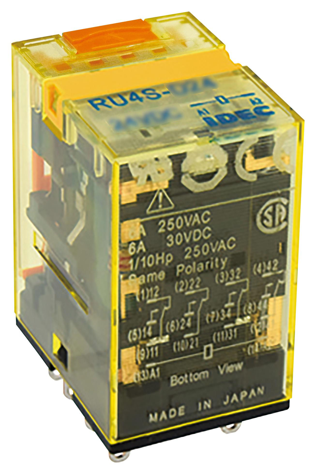 IDEC Ru4S-A220 Power Relay, 4Pdt, 240Vac, 6A, Socket