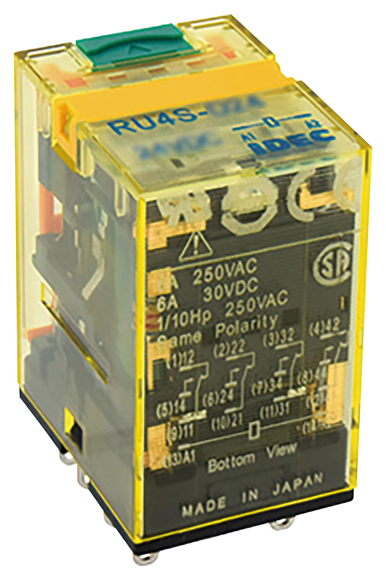 IDEC Ru4S-D12 Power Relay, 4Pdt, 12Vdc, 6A, Socket