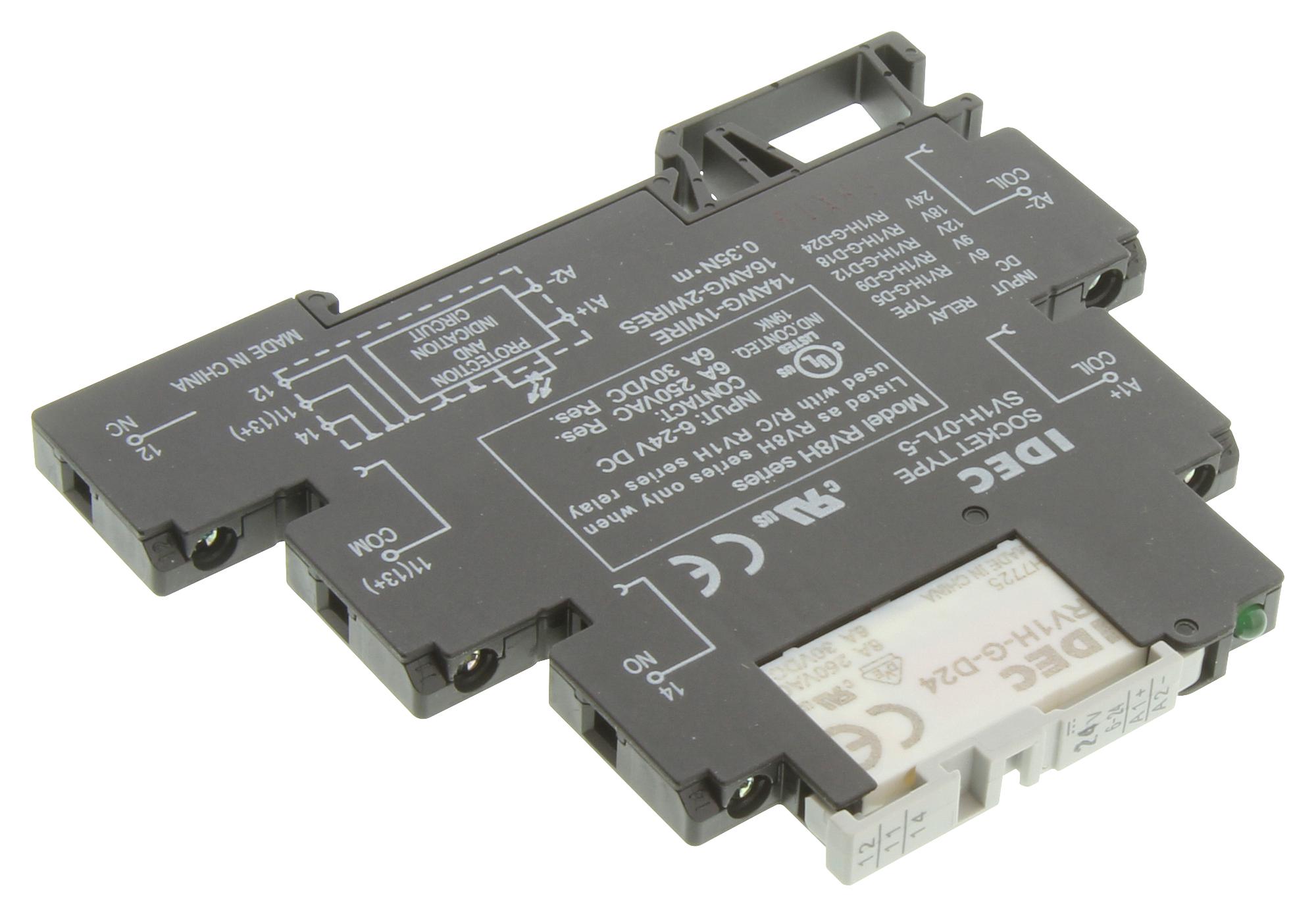 IDEC Rv8H-L-D24 Power Relay, Spdt, 24Vdc, 6A, Din Rail