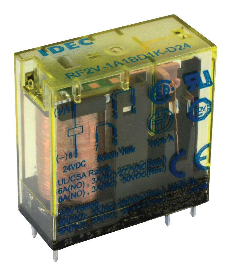 IDEC Rf2V-1A1Bd1-D24 Power Relay, Spst-No/nc, 24Vdc, 6A, Tht