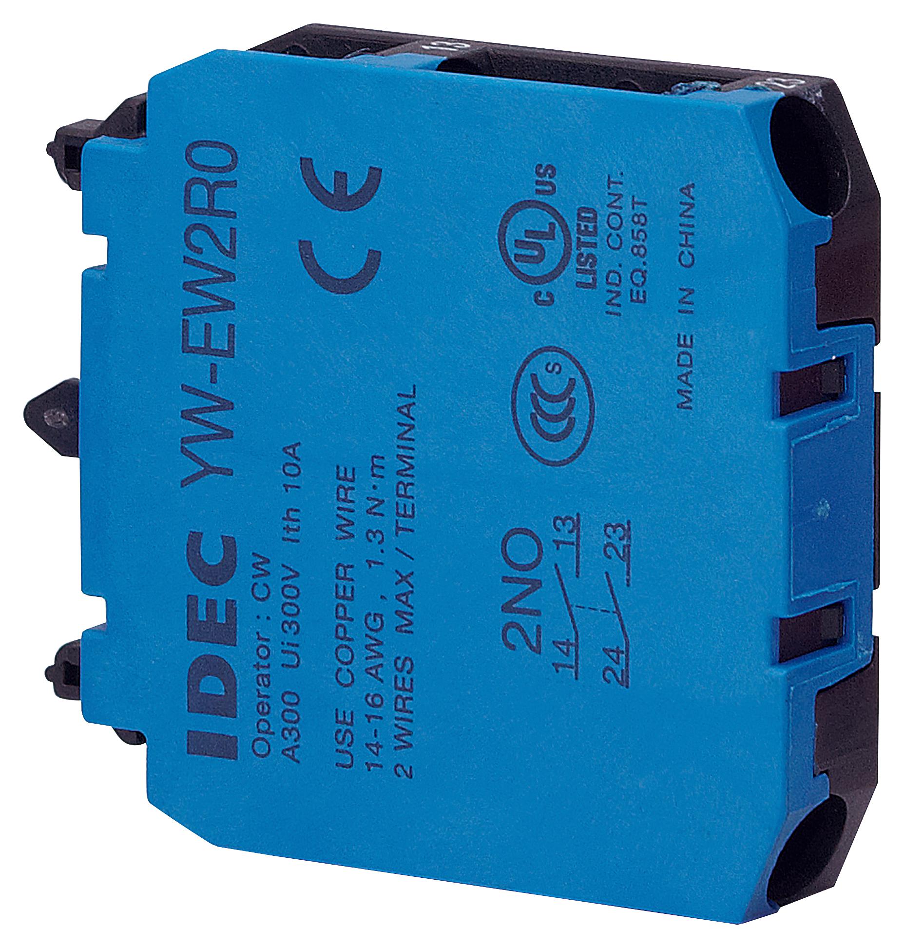 IDEC Yw-Ew2R0 Contact Block, Dpst-No, 10A, 120Vac/panl