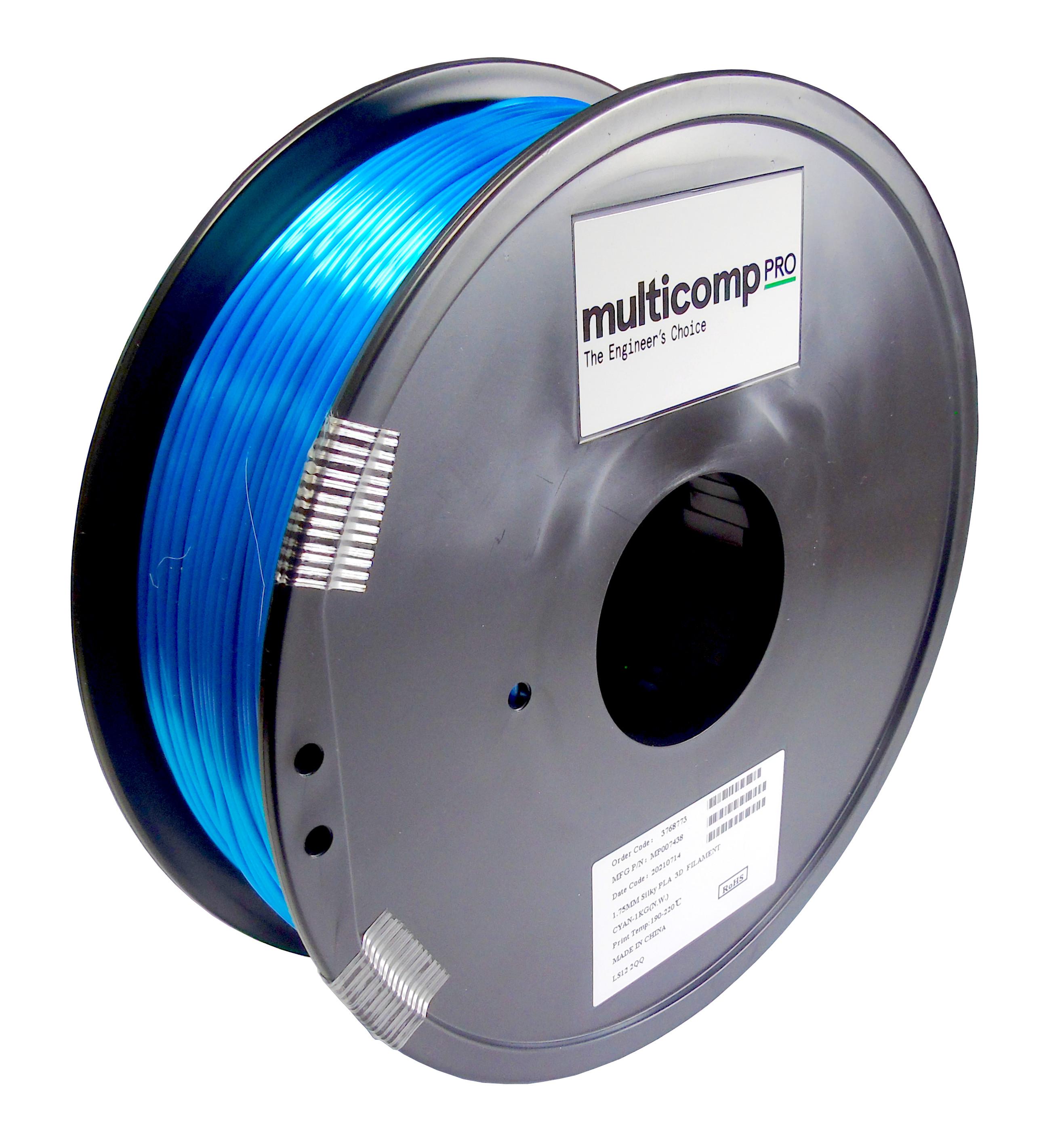 Multicomp Pro Mp007438 3D Filament, Silk Pla, 1.75mm, 1Kg, Cyan