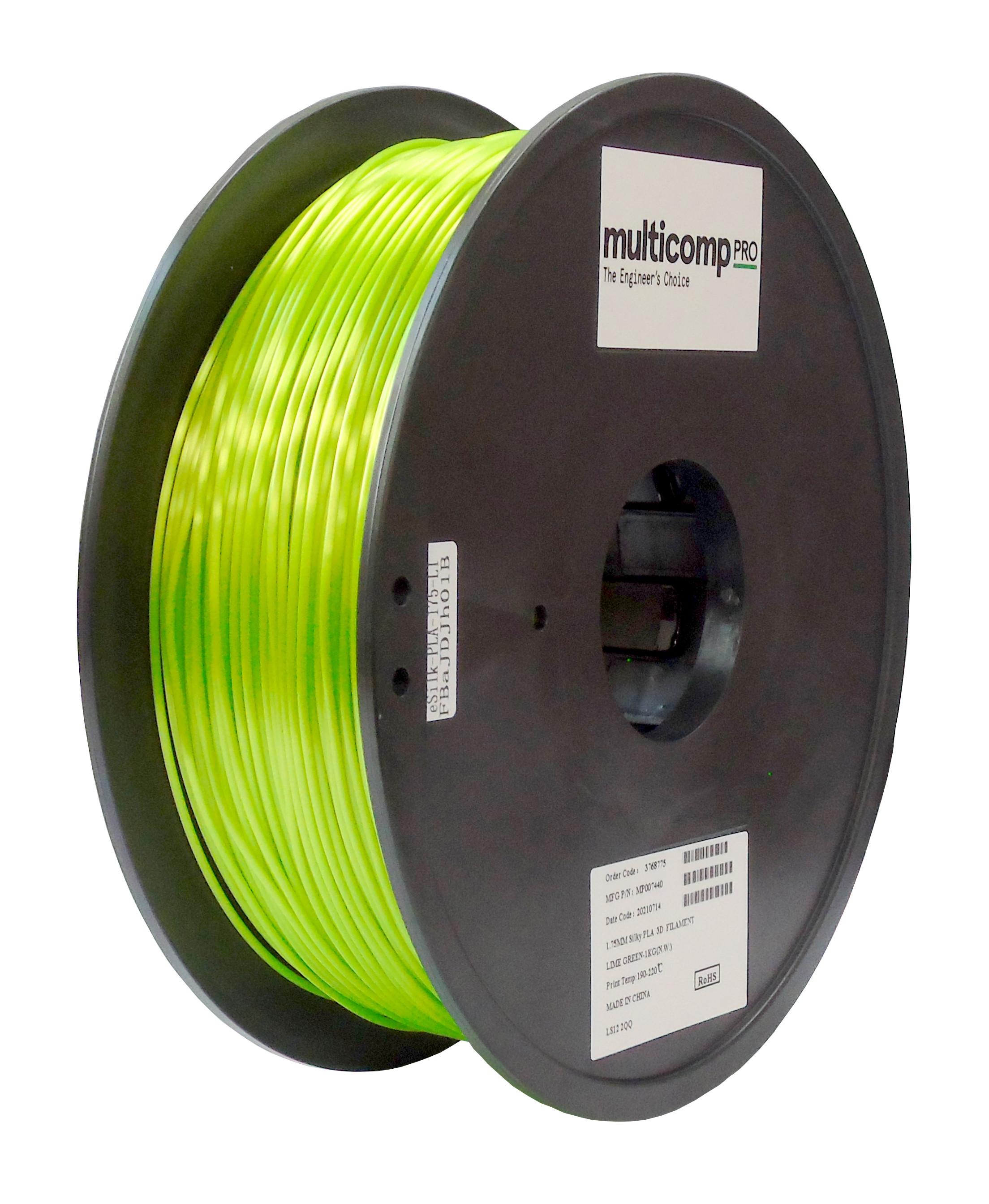 Multicomp Pro Mp007440 3D Filament, Silk Pla, 1.75mm, 1Kg/green