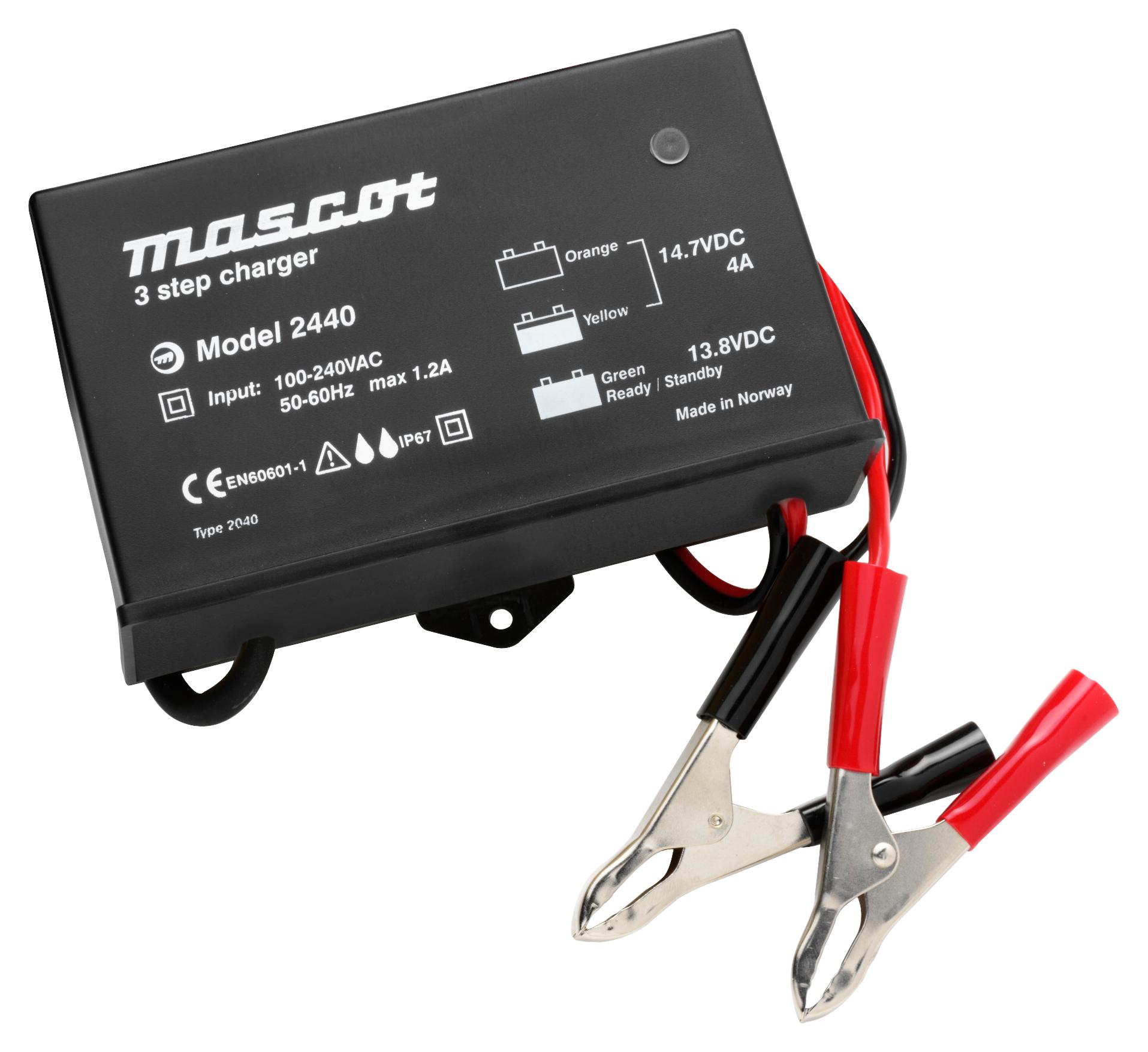 Mascot 2440000212 Batt Charger, Lead Acid, 12V, 4A, Ip67