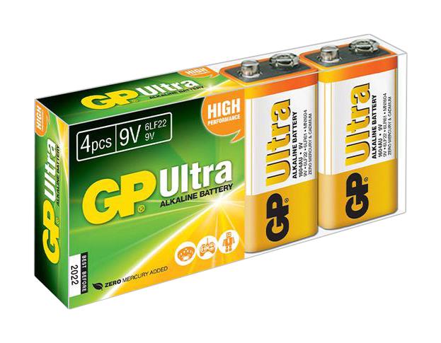 Gp Batteries Gppva9Vau075 Battery, Alkaline, Pp3, 9V, Pk4