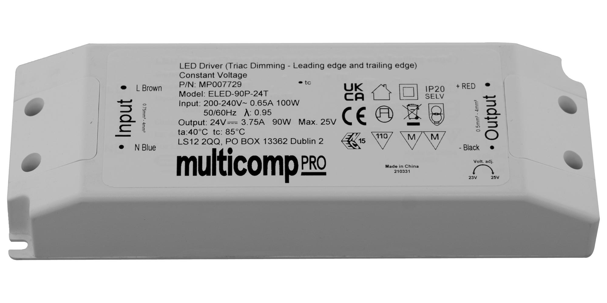 Multicomp Pro Mp007729 Led Driver, Constant Voltage, 90W