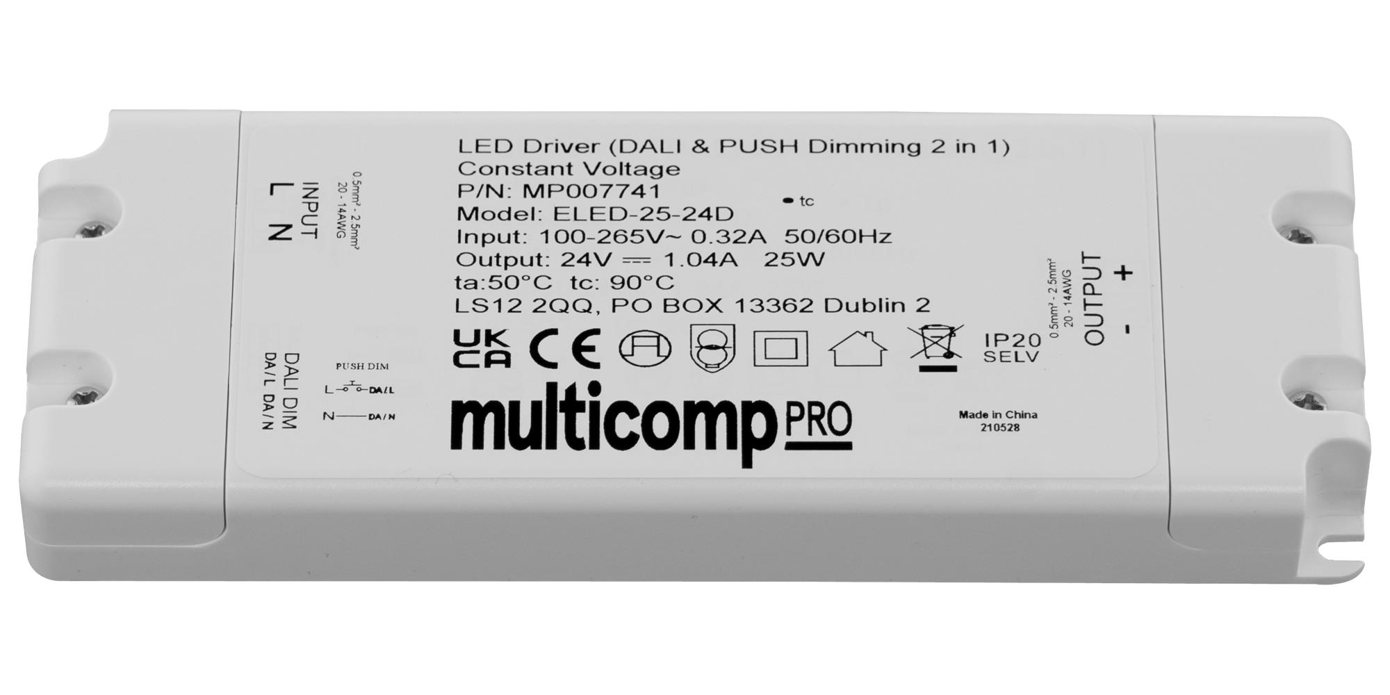 Multicomp Pro Mp007741 Led Driver, Constant Voltage, 25W