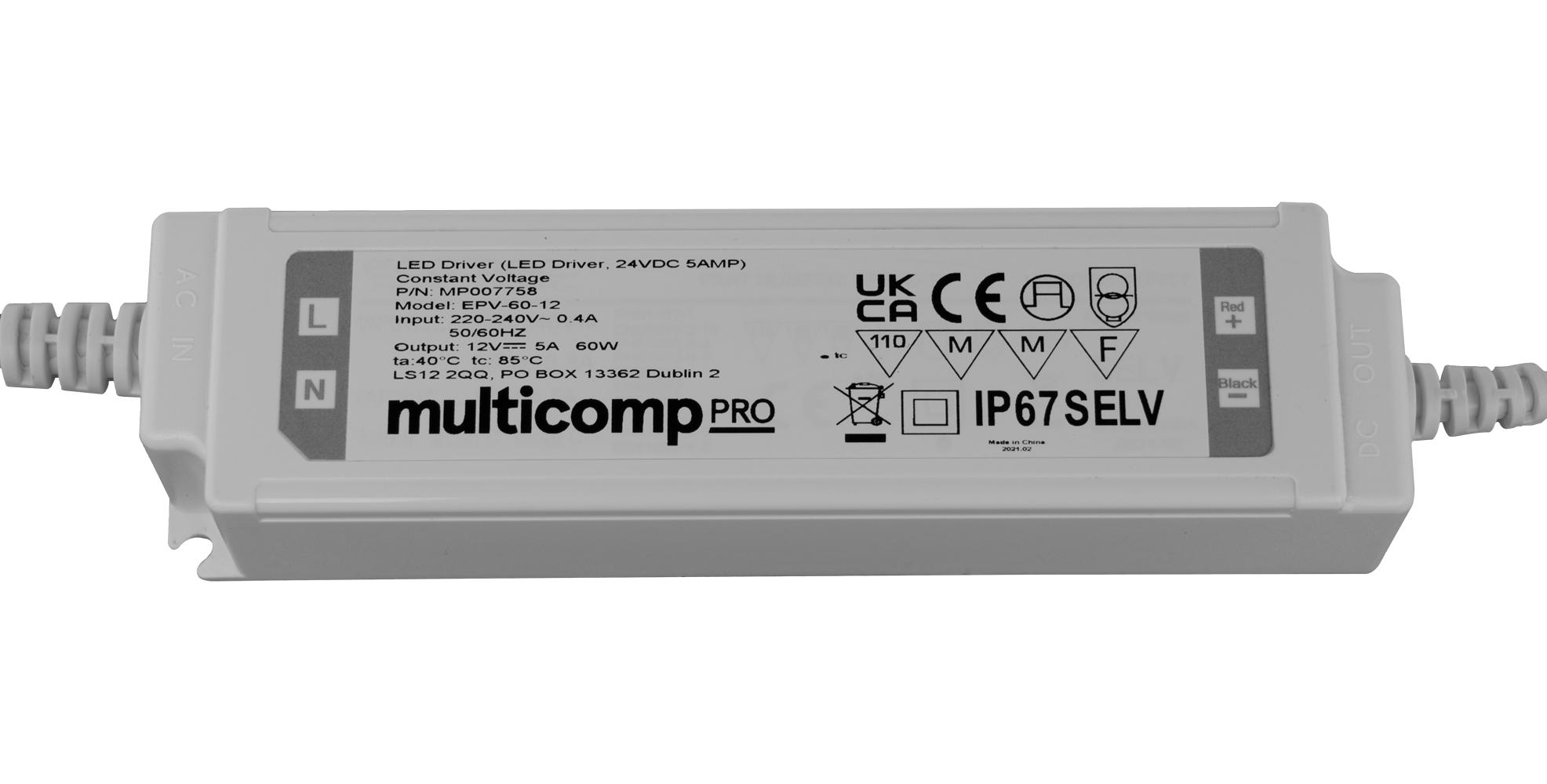 Multicomp Pro Mp007759 Led Driver, Constant Voltage, 60W