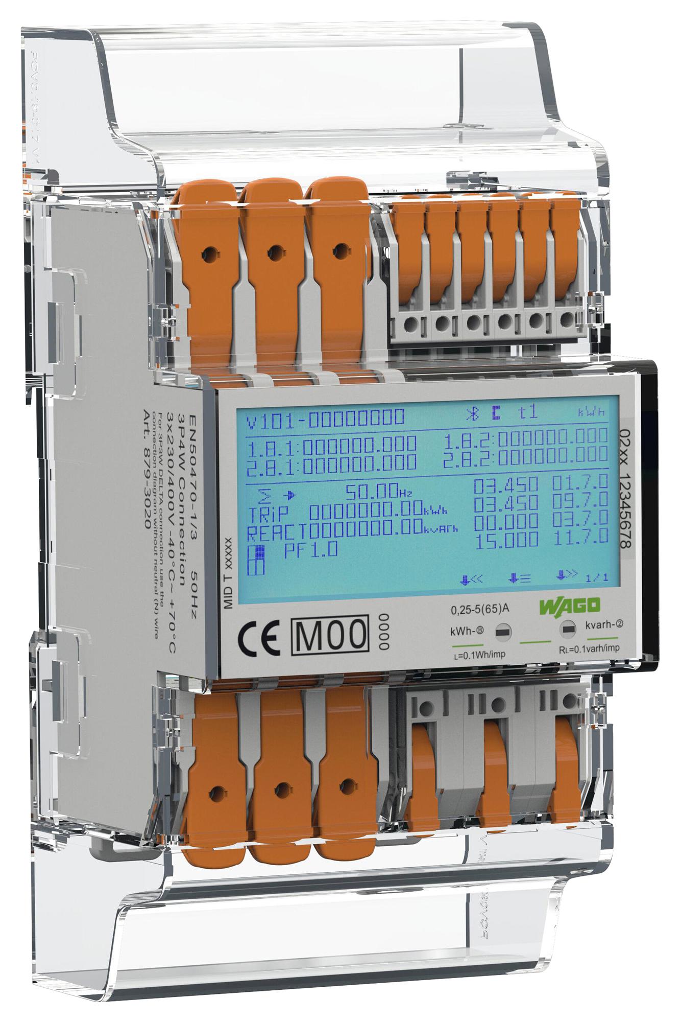 WAGO 879-3020 Energy Meter, 3Ph, 230/400Vac, Din Rail