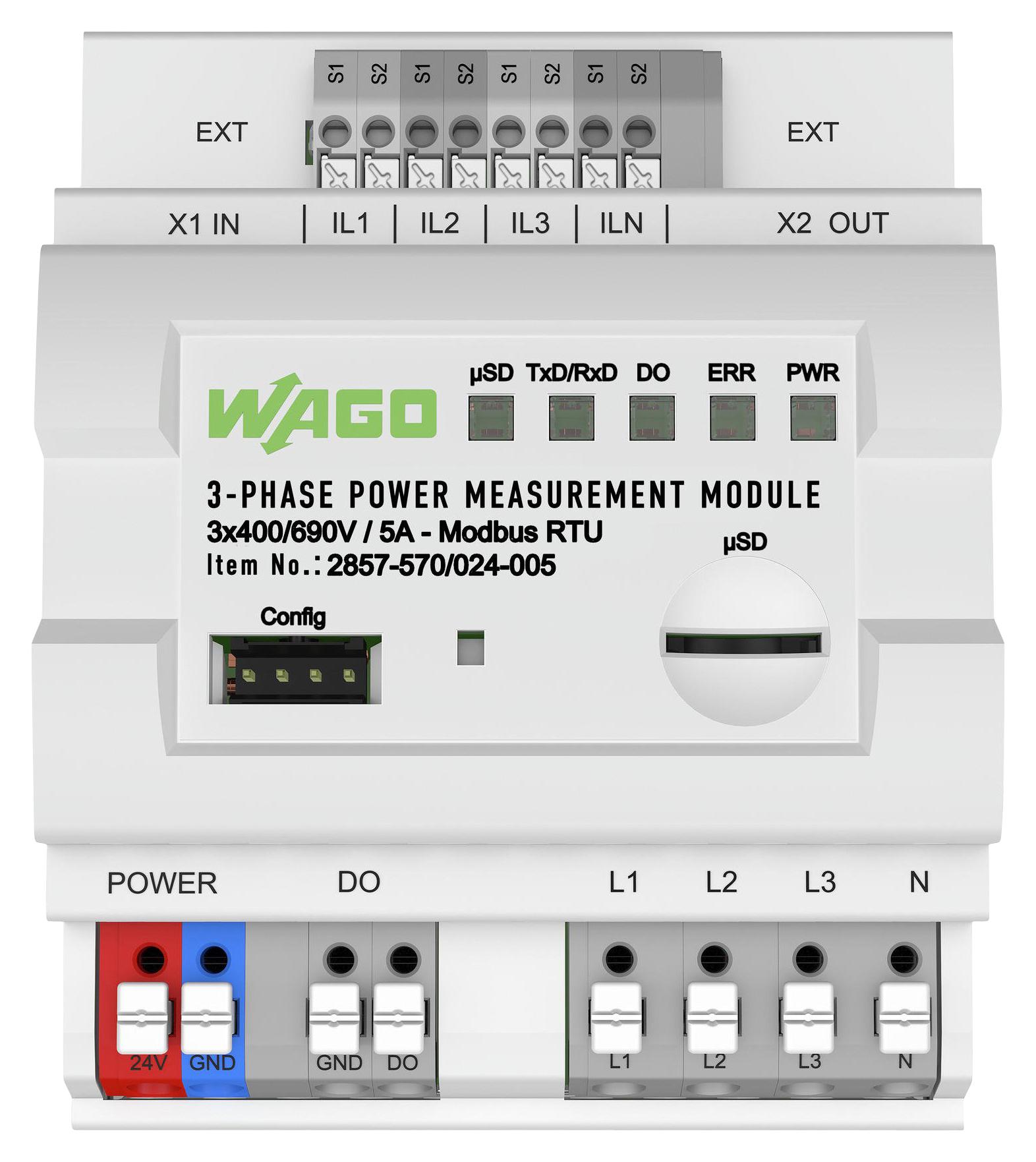 WAGO 2857-570/024-000 Power Measure Module, 3Ph, 24V, Din Rail