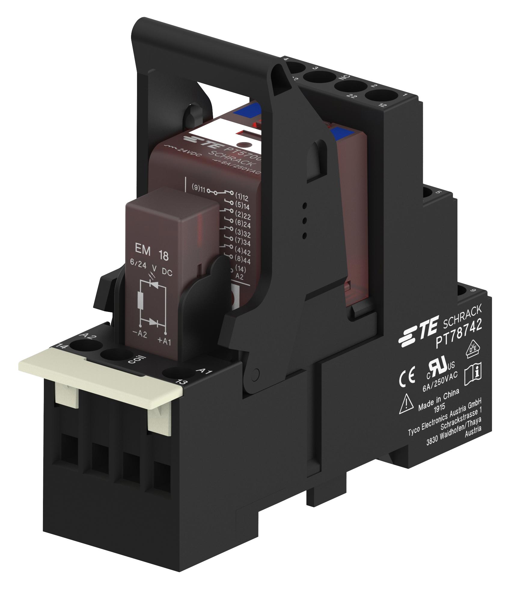 Schrack / Te Connectivity 1-1415535-8 Power Relay, 4Pdt, 24Vdc, 6A, Din Rail