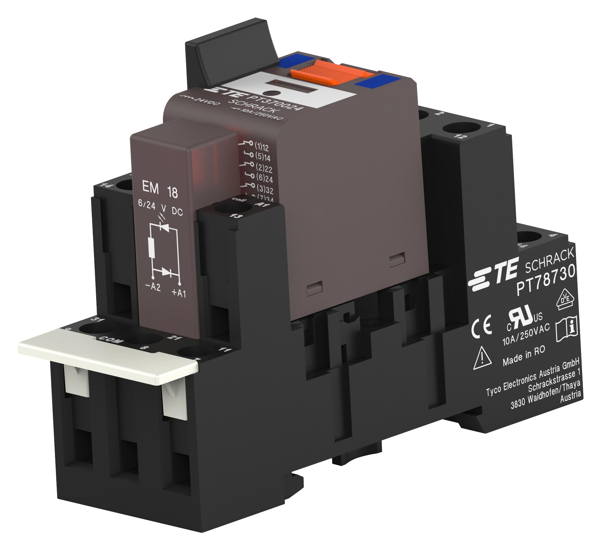 Schrack / Te Connectivity 1415075-1 Power Relay, 3Pdt, 230Vac, 10A, Din Rail