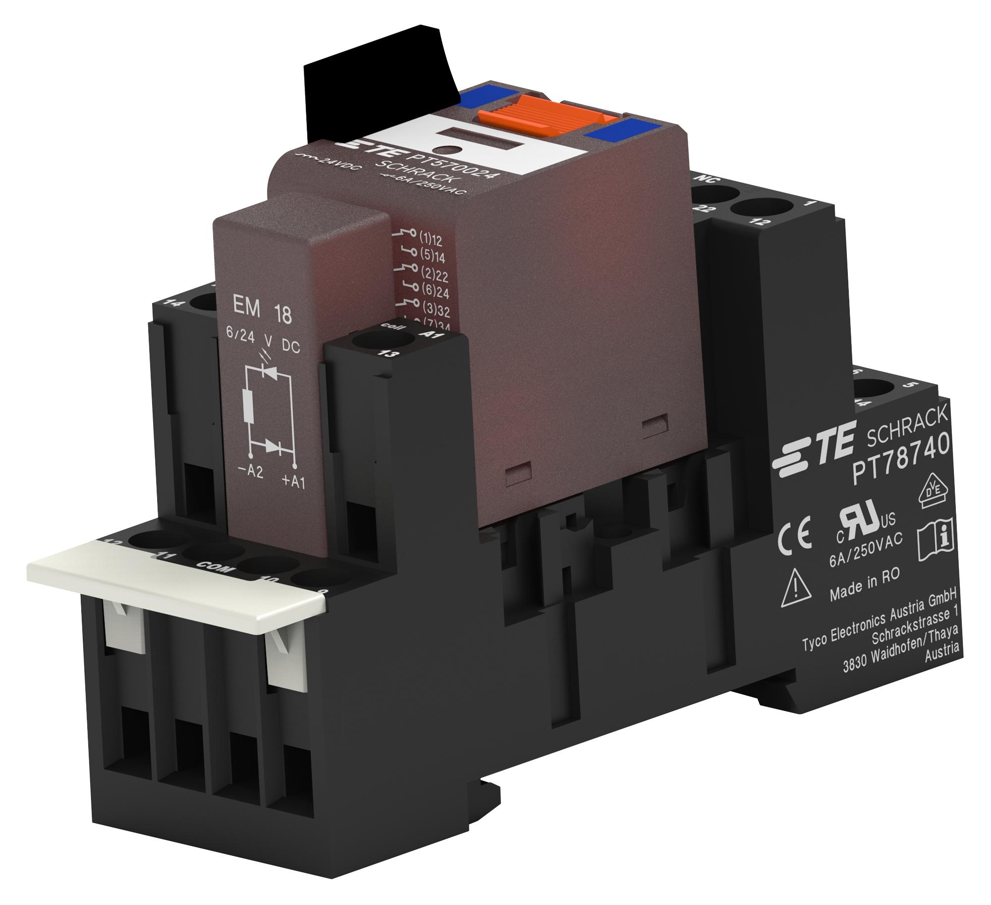 Schrack / Te Connectivity 4-1415075-1 Power Relay, 4Pdt, 230Vac, 6A, Din Rail