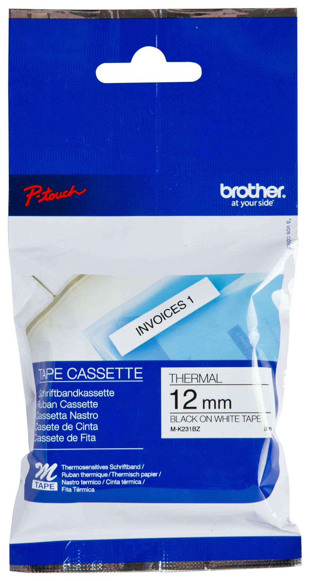 Brother Mk231Bz Tape, 12mm, 8M, White/black Ink