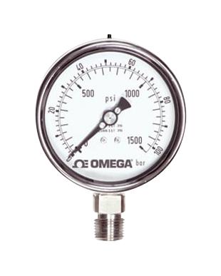 Omega Pgm-100L-600Psi/40Bar Pressure Gauges, 600Psi, 1/2mnpt