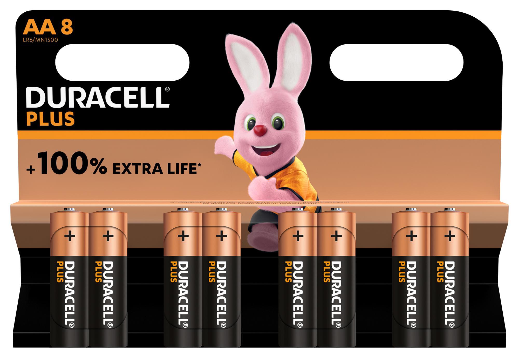 Duracell Mn1500 P8 +/pwr Battery, Aa, Alkaline, 1.5V