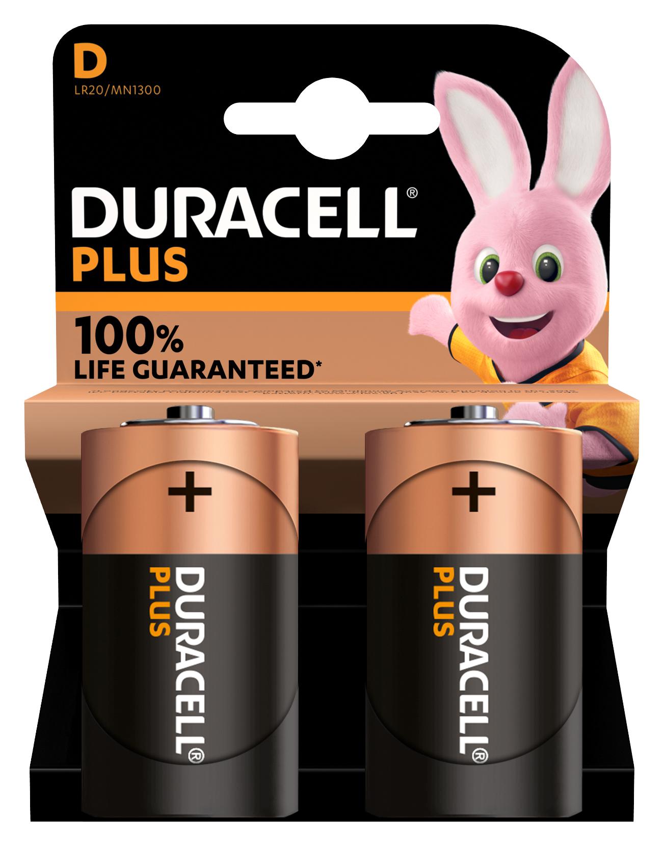 Duracell Mn1300 P2+/pwr Battery, D, Alkaline, 1.5V