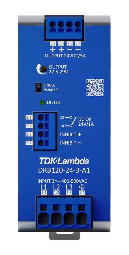 TDK-Lambda Drb120-24-3-A1 Power Supply, Ac-Dc, 24V, 5A