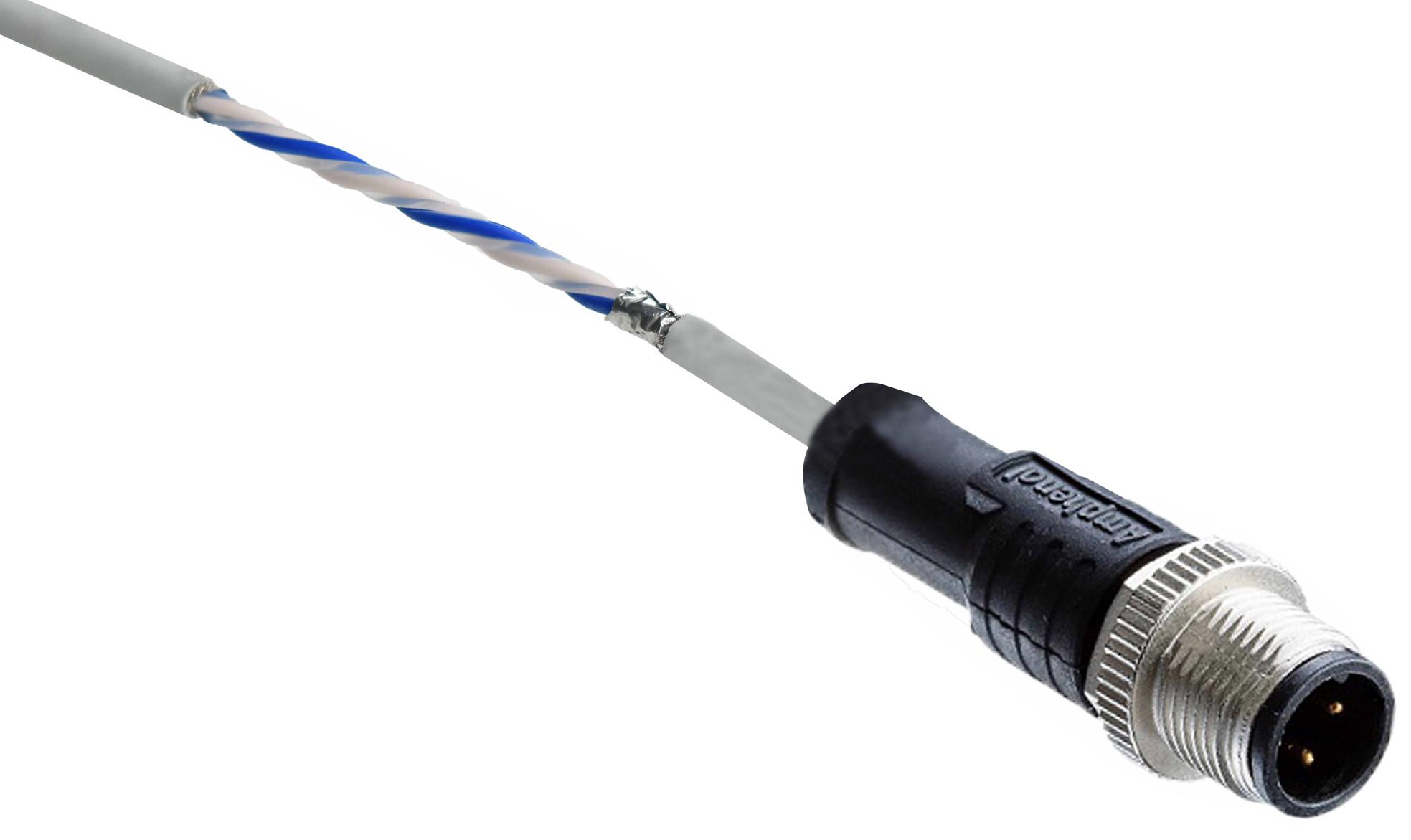 Amphenol LTW M12A-02Bmm-Sl8C02 Sensor Cord, 2P M12 Plug-Free End, 2M