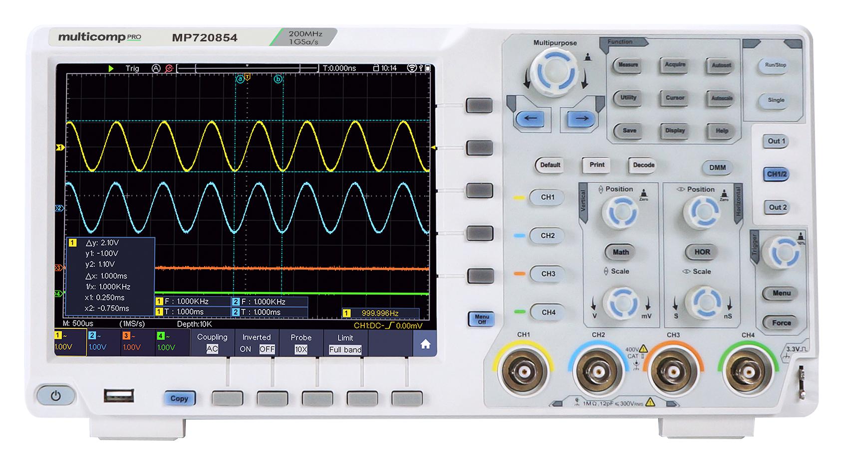 Multicomp Pro Mp720854 Oscilloscope, 200Mhz, 1Gsps, Lcd Color