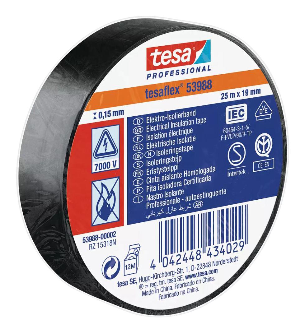 Tesa 53988-00002-00 Tape, Black, 19mm X 25M