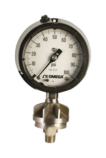 Omega Pgr-45Lss-100 Pressure Gauge, 100 Psi, 143 Deg C