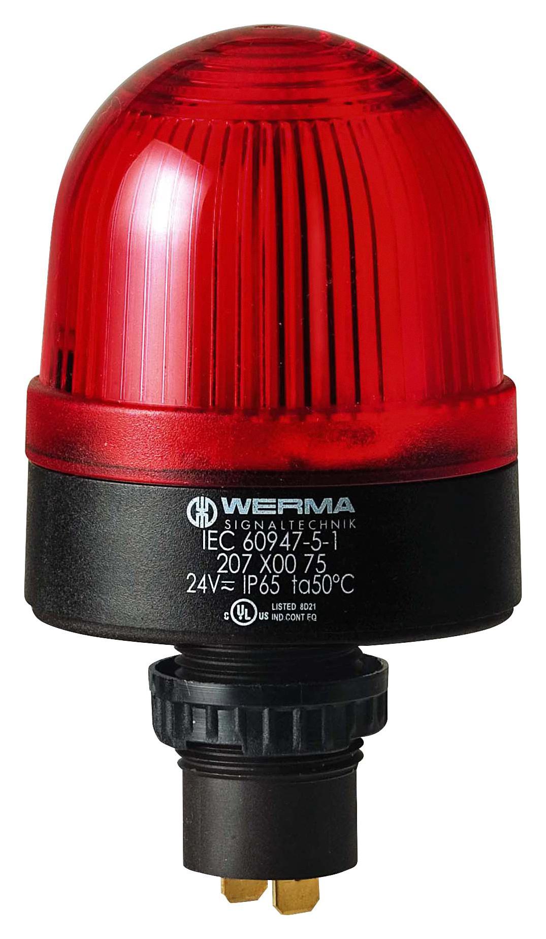 WERMA 20810055 Beacon, Xenon, Flashing, Red, 24Vdc