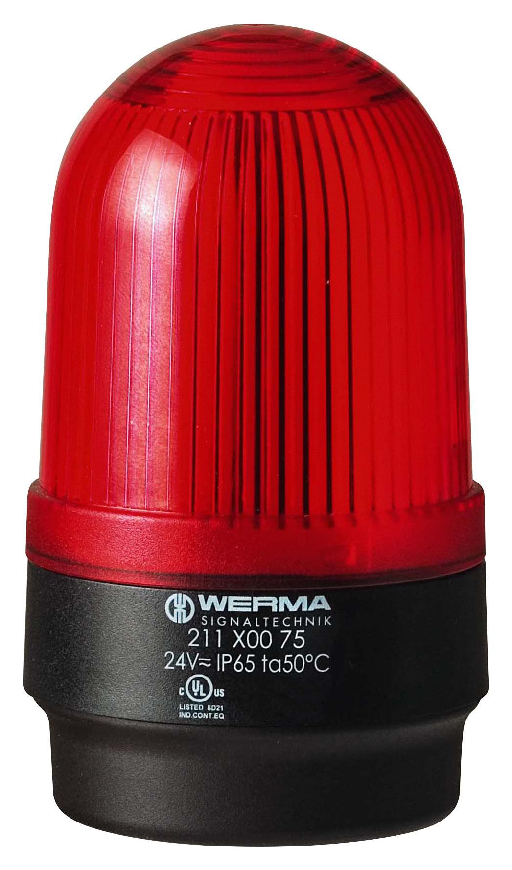 WERMA 21110075 Beacon, Led, Steady, Red, 24Vac/dc