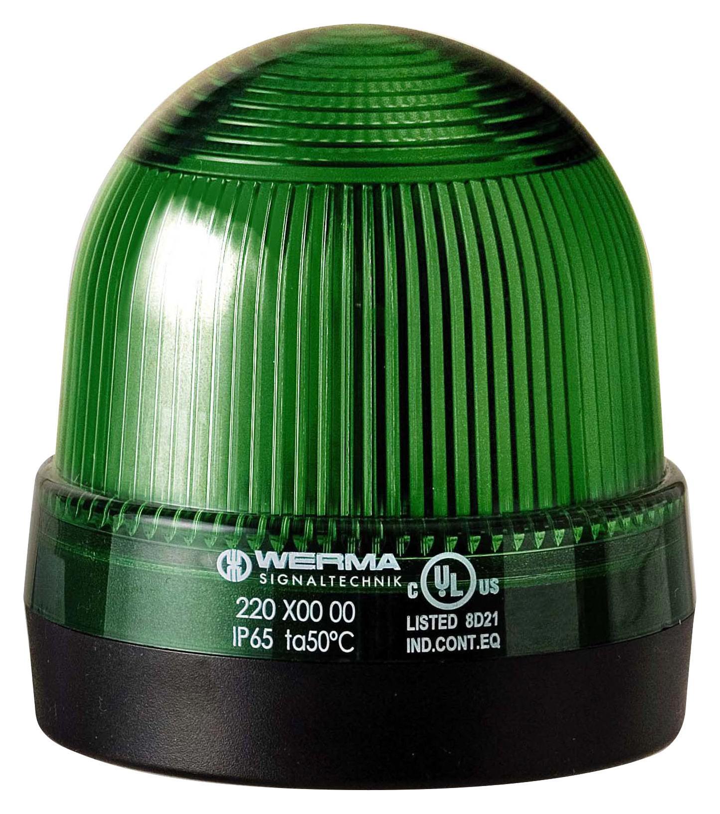 WERMA 22120068 Beacon, Led, Steady, Green, 230Vac