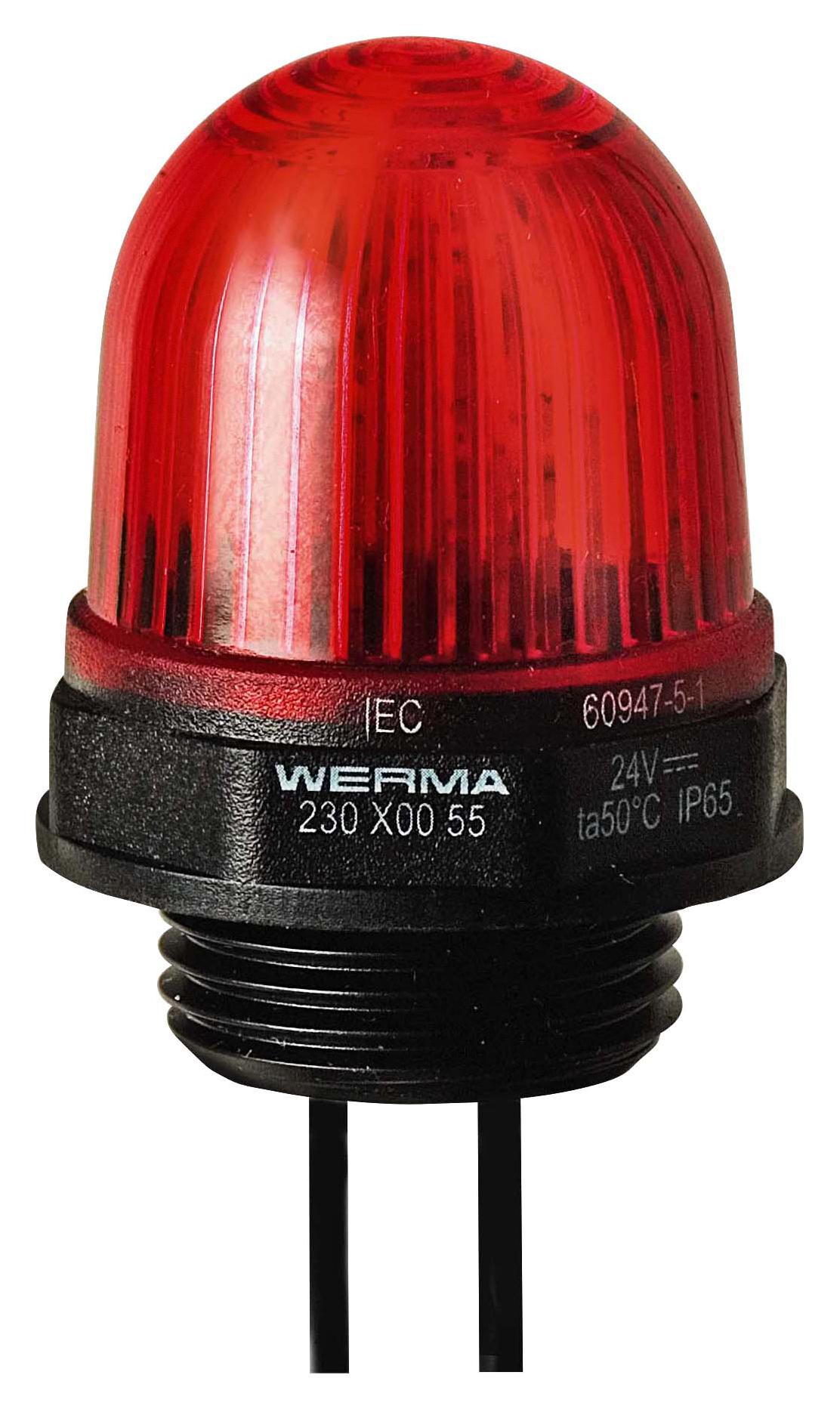 WERMA 23010055 Beacon, Led, Steady, Red, 24Vdc