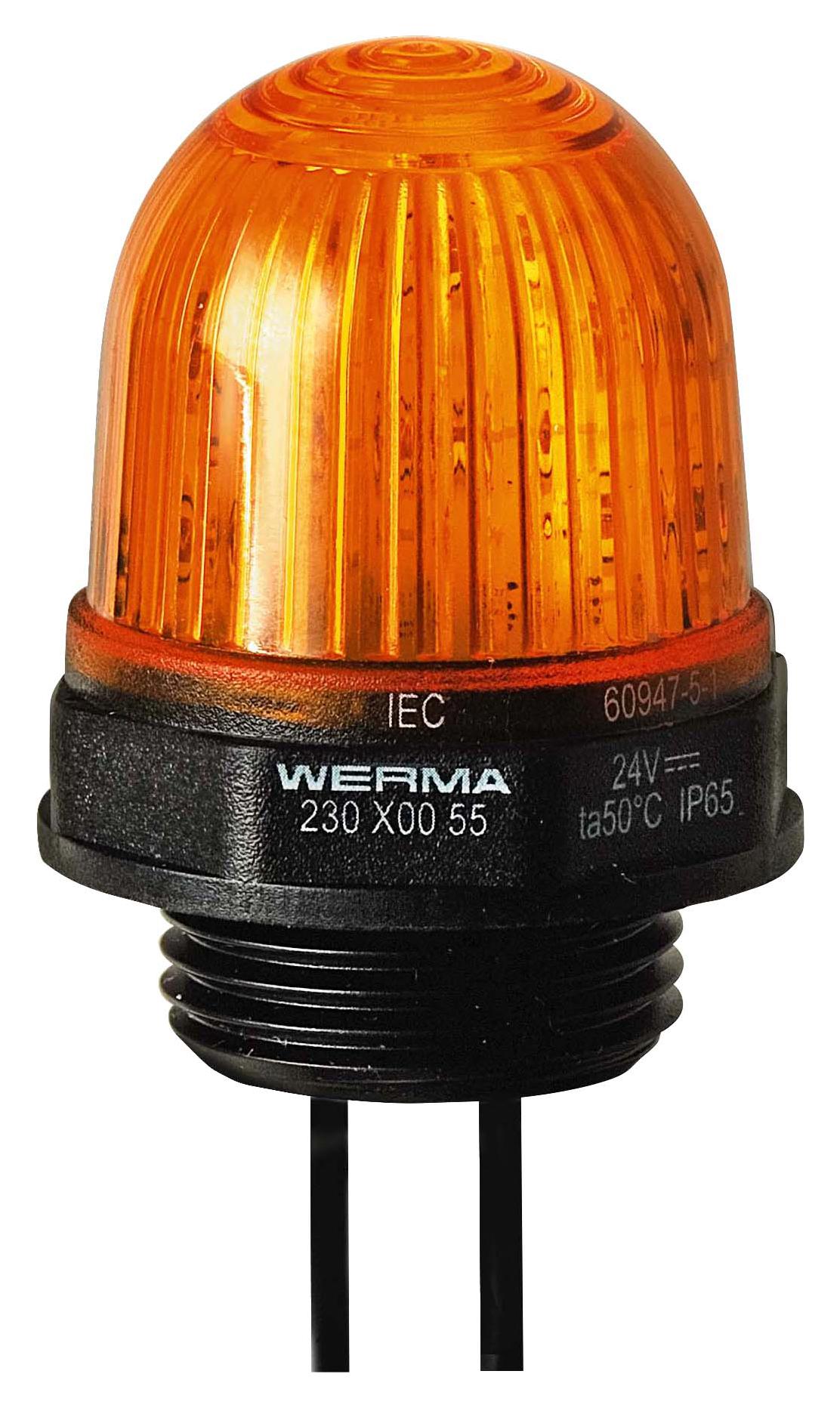 WERMA 23030455 Beacon, Led, Steady, Yellow, 24Vdc