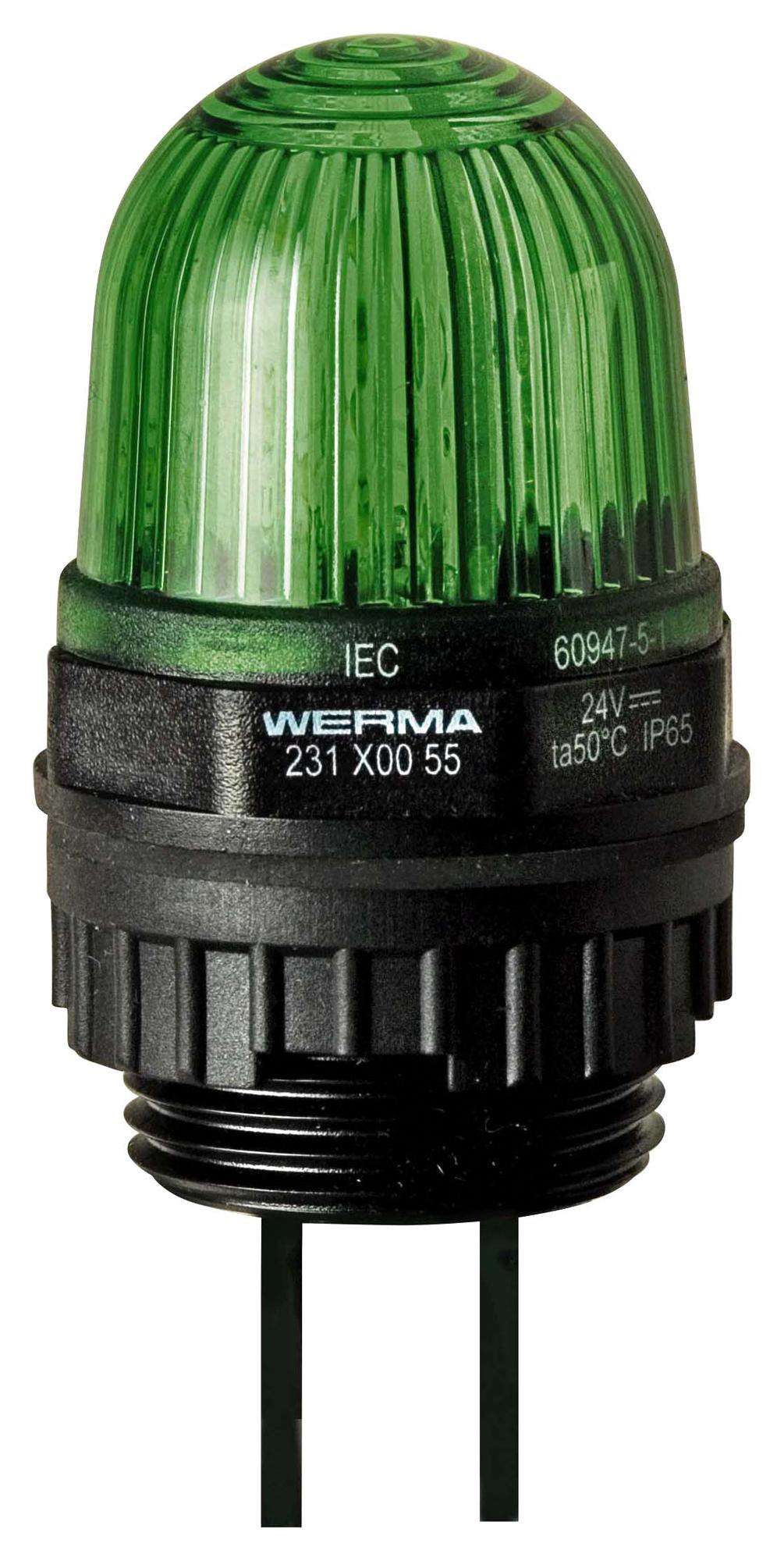 WERMA 23120455 Beacon, Led, Steady, Green, 24Vdc