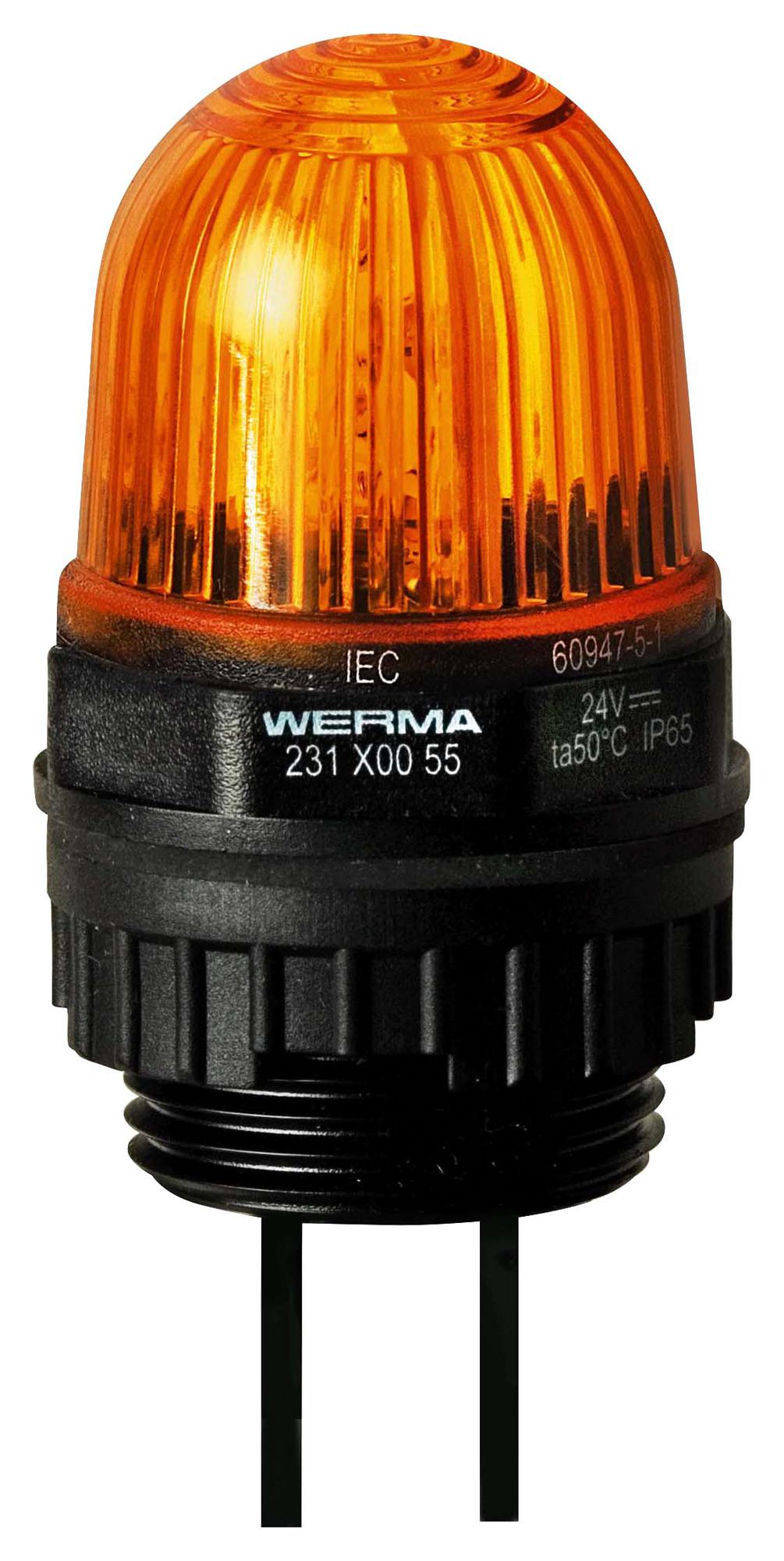 WERMA 23130054 Beacon, Led, Steady, Yellow, 12Vdc