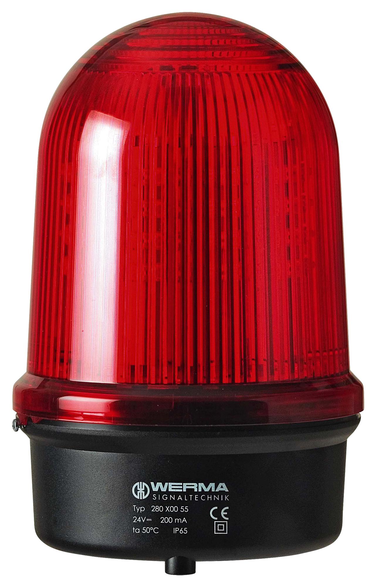 WERMA 28010055 Beacon, Led, Steady, Red, 50Vdc