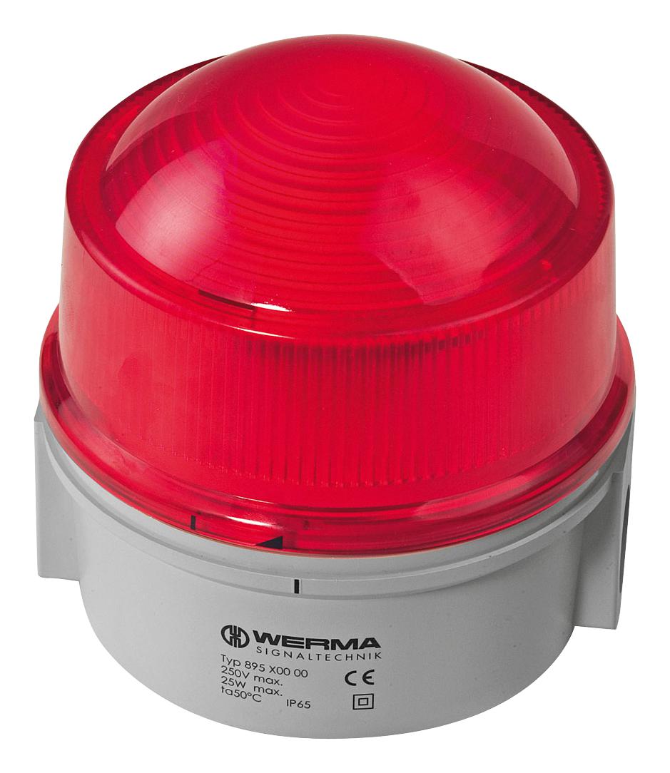 WERMA 89510000 Beacon, Steady, Red, 230Vac/dc