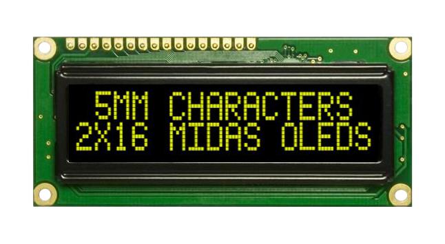 Midas Displays Mcob21605G1V-Eys Oled Module, Cob, 16X2, Spi, 5V