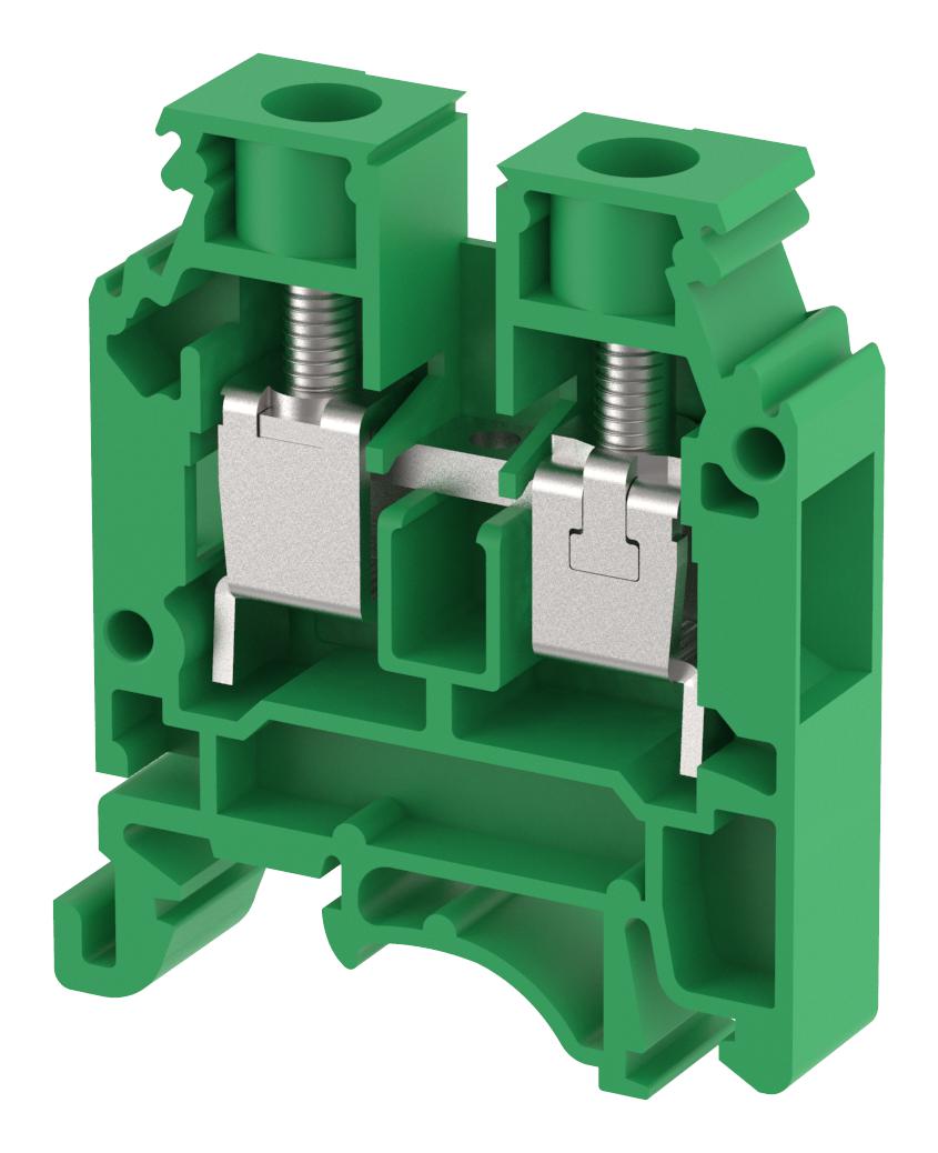 Elkay Kut10N / Green Terminal Block, Din Rail, 2Pos, 6Awg