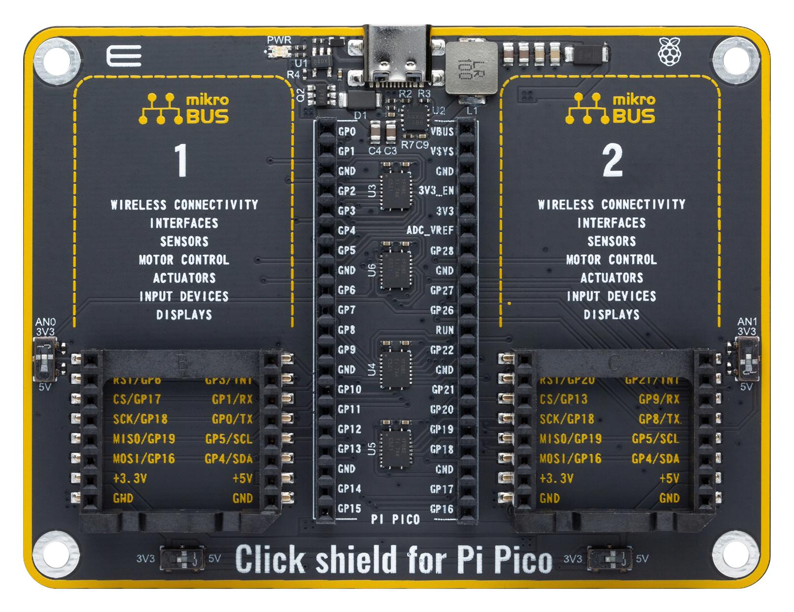 MikroElektronika Mikroe-4985 Click Shield, Raspberry Pi Pico Board