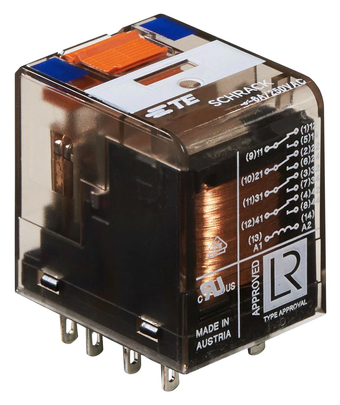 Schrack / Te Connectivity Pt570024. Power Relay, 4Pdt, 24Vdc, 6A, Socket